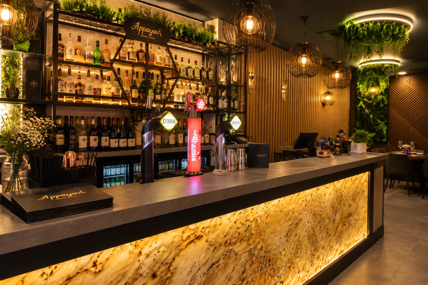 Appayon Indian Restaurant bar and stylish interior in Poynton, Cheshire