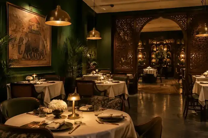 The warmly lit dining room at Appayon Indian Restaurant